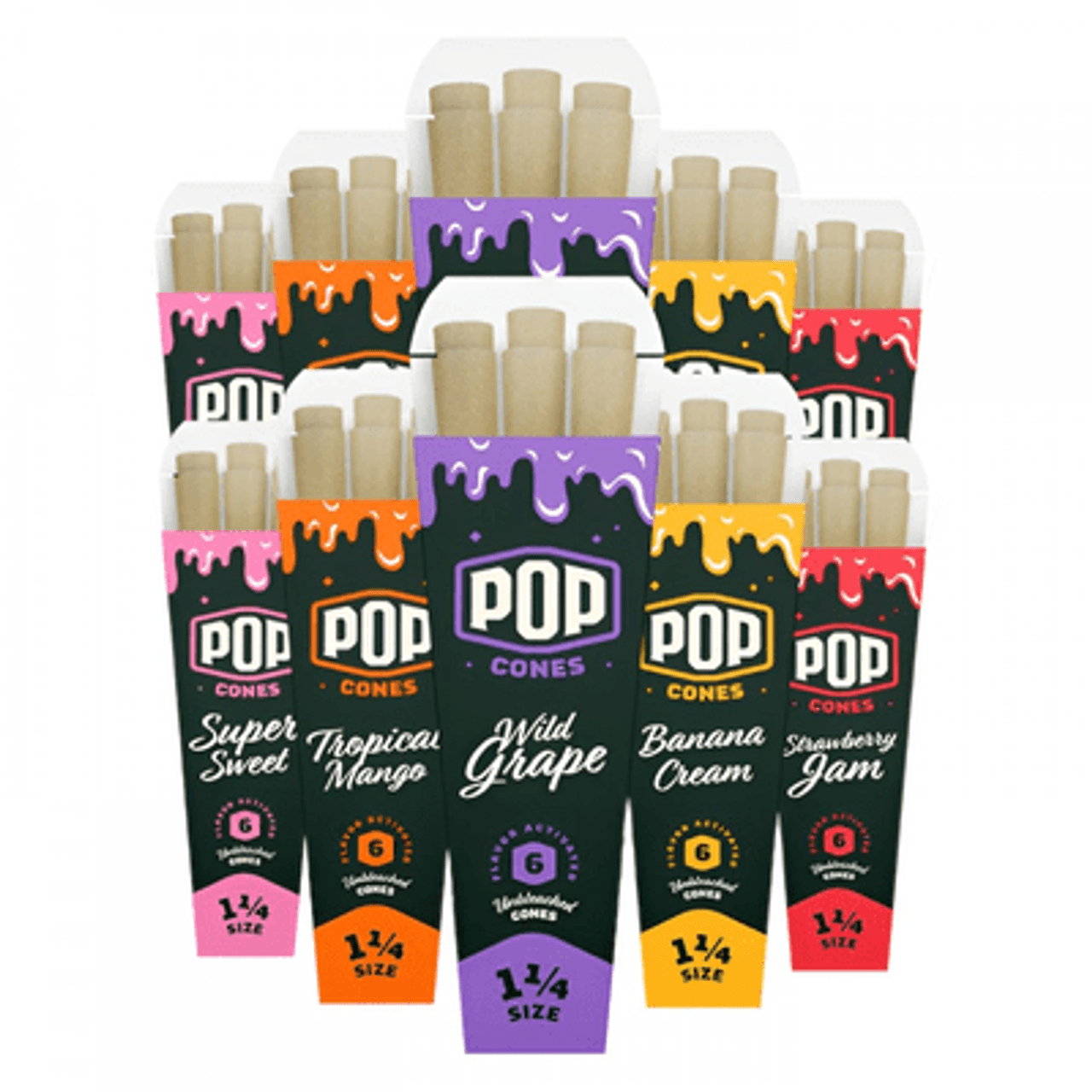 Pop Cones UNBLEACHED 1 1/4 Size Pre-Rolled Retail Cones | Variety Pack