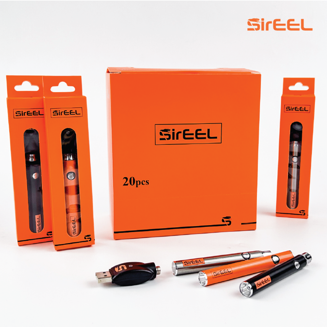 SirEEL Flashlight 350mAh w/ Preheat Variable Voltage Battery & 510 Thread USB Charger | Orange Color | 20 Unit POP