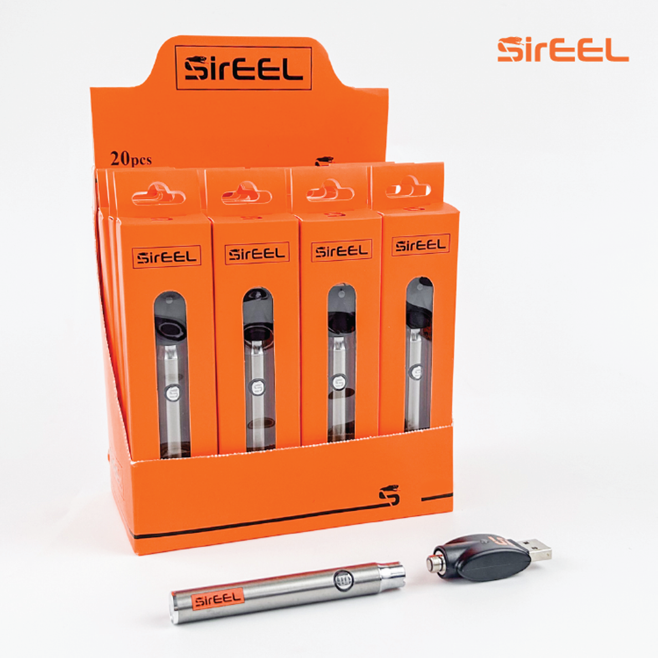 SirEEL Flashlight 380mAh w/ Preheat Variable Voltage Battery & 510 Thread USB Charger | Silver Color | 20 Unit POP