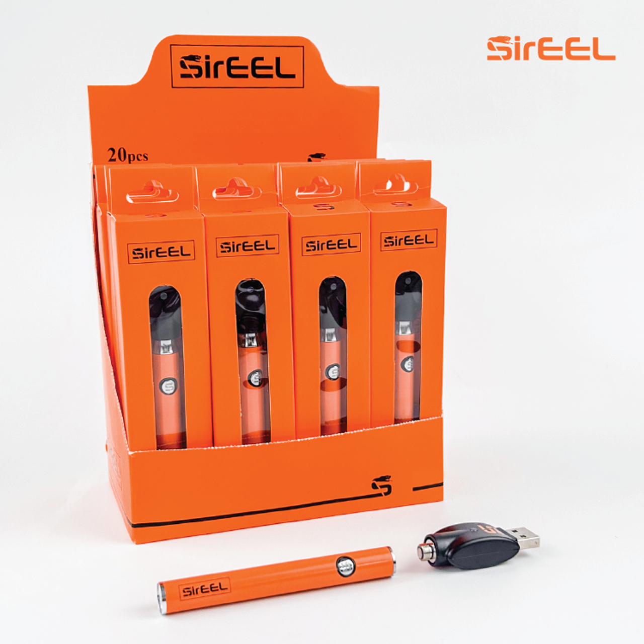 SirEEL Flashlight 380mAh w/ Preheat Variable Voltage Battery & 510 Thread USB Charger | Orange Color | 20 Unit POP