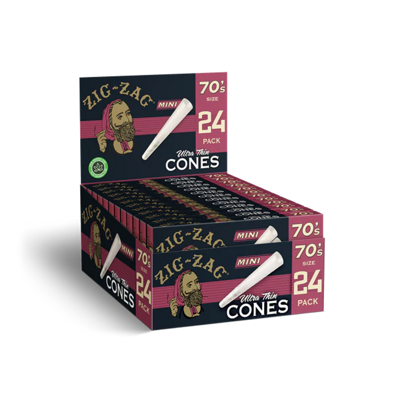 Zig-Zag Ultra Thin Cones 70mm Minis 24 Pack | 12 Box Carton