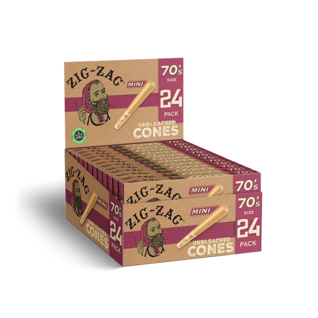 Zig-Zag Unbleached Cones 70mm Minis 24 Pack | 12 Box Carton