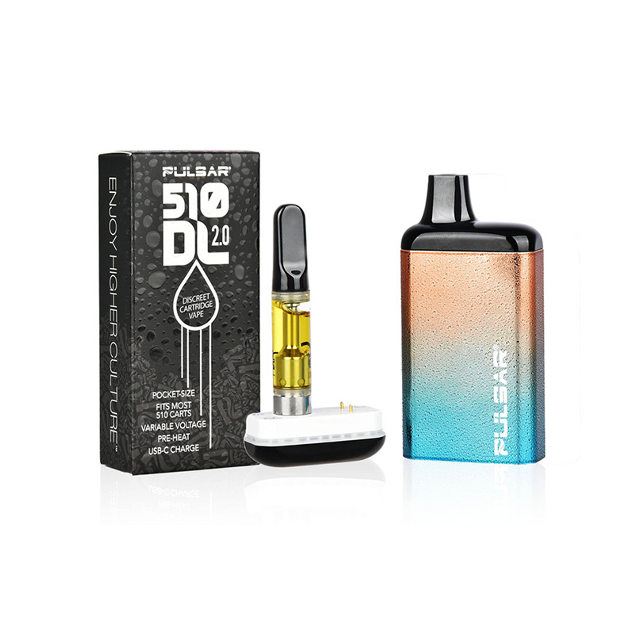 Pulsar - 10pk 510 DL 2.0 PRO Auto Draw Variable Voltage Battery 1000mAh, Mist Series Colors, POP Display