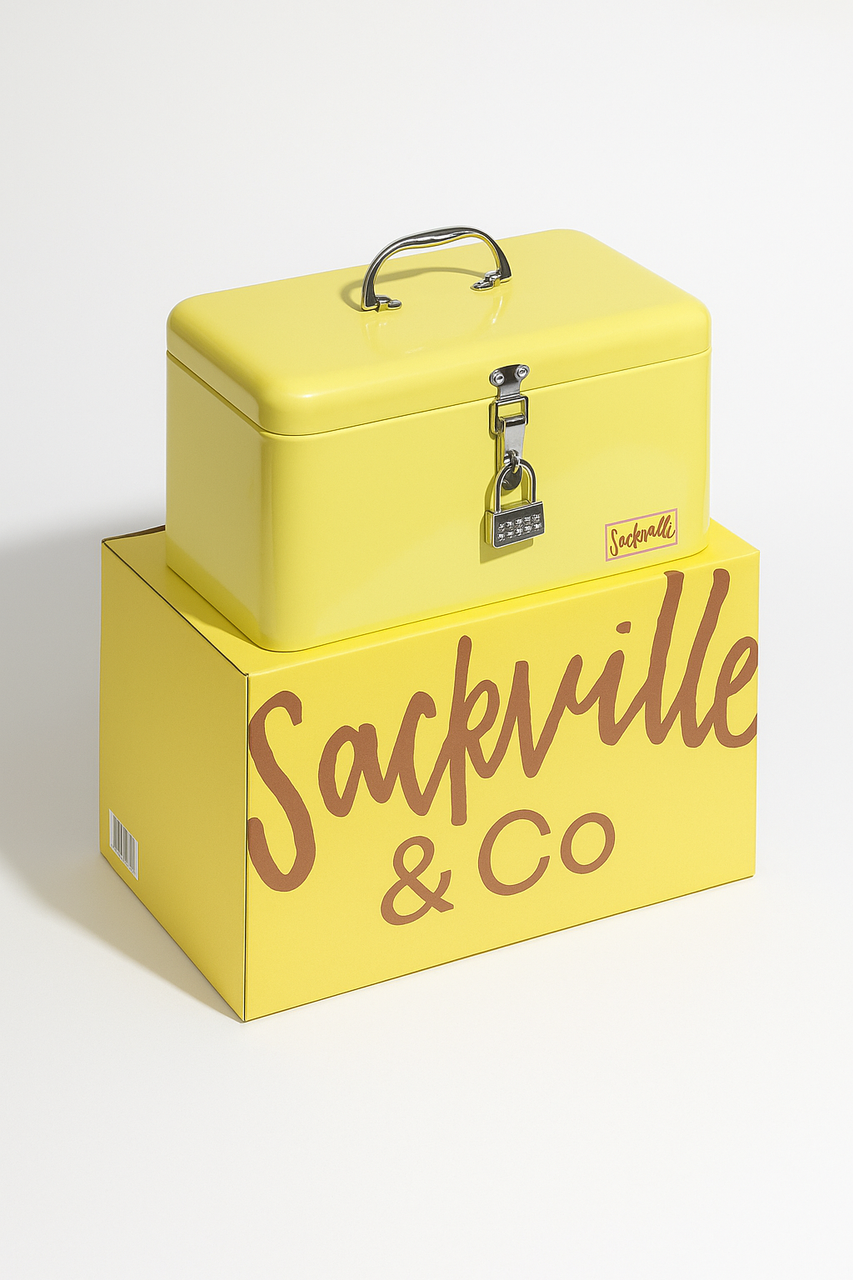 SACKVILLE - Stash Lock Box, Yellow (Generated with AI which can make mistakes)