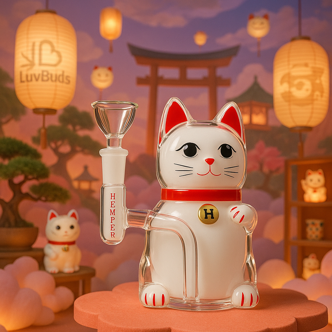 Hemper - 5" Lucky Money Cat Bong/Water Pipe, Comes with a Flower Bowl (Generated with AI which can make mistakes)