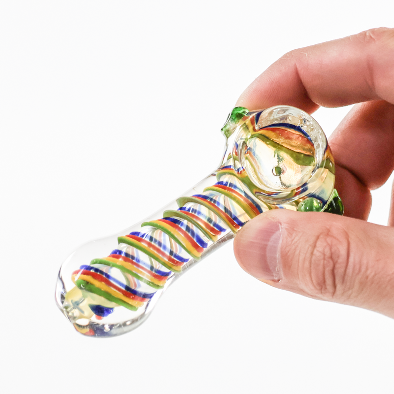 LuvBuds - 3.5" Fumed Rainbow Ribbon Spoon Pipe, Assorted Colors May Vary