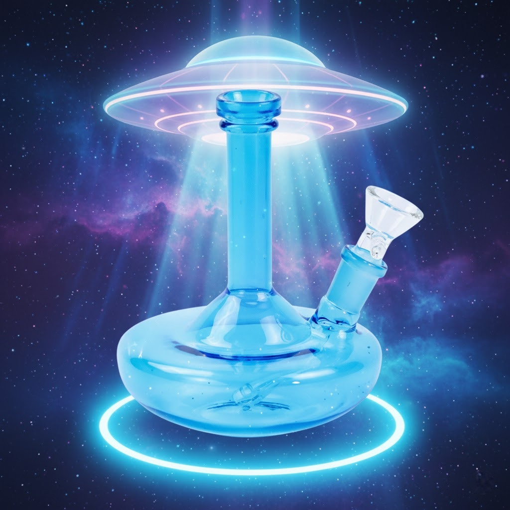 SirEEL - 6" Wide Base Beaker UFO Bong with Flower Bowl, Assorted Colors May Vary (Generated with AI which can make mistakes)