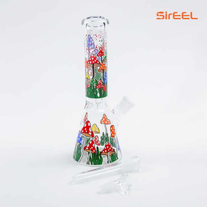 SirEEL - 10" Funky Fungi Beaker Bong with Flower Bowl, Assorted Mushroom Colors