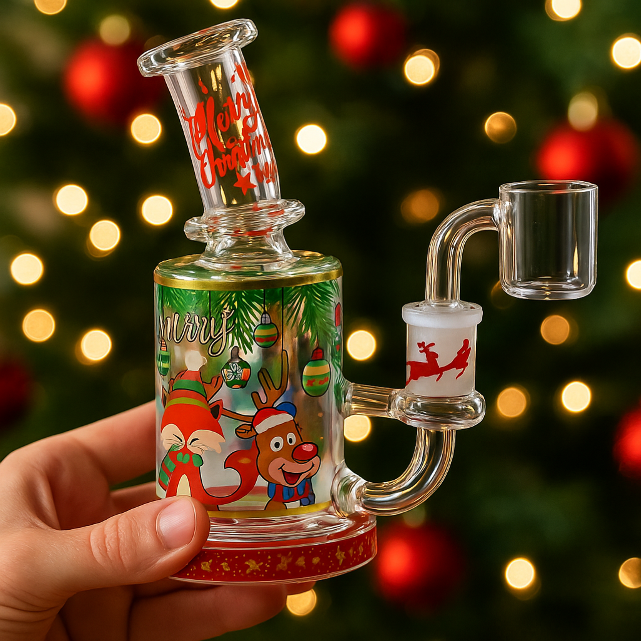LuvBuds - 6" Baked On Holiday Themed Dab Rig with Banger, Assorted Colors May Vary (Generated with AI which can make mistakes)