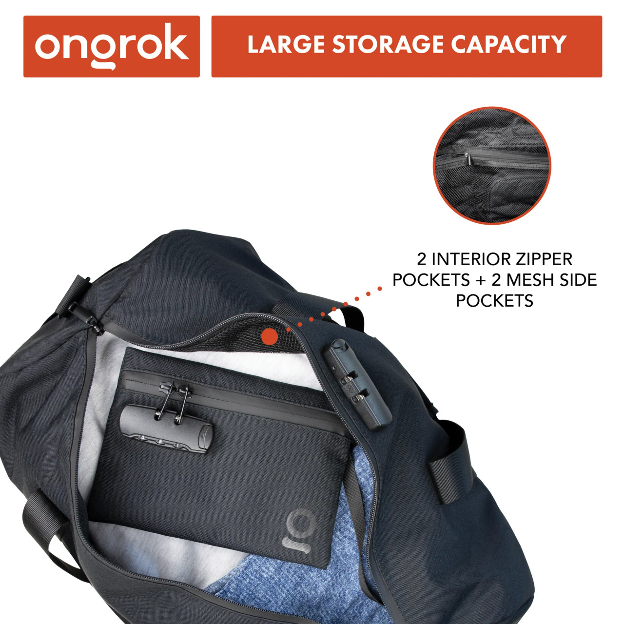 ONGROK - Smell Proof Carbon Lined Duffle Bag, 11 x 20", Black