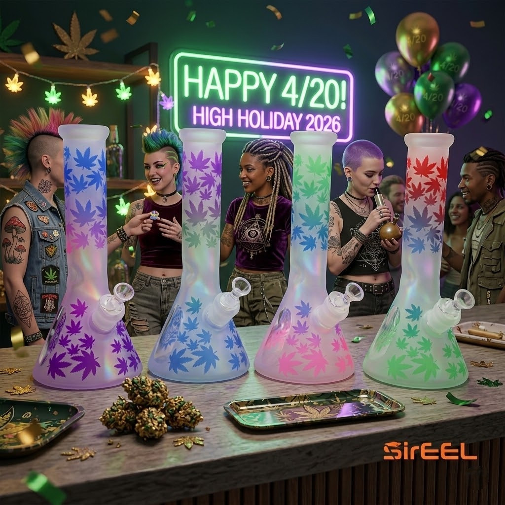 SirEEL - 12.5" TuffLuv 7mm Beaker Bong with Frosted Leaf Windowpane, Assorted Colors May Vary (Generated with AI which can make mistakes)