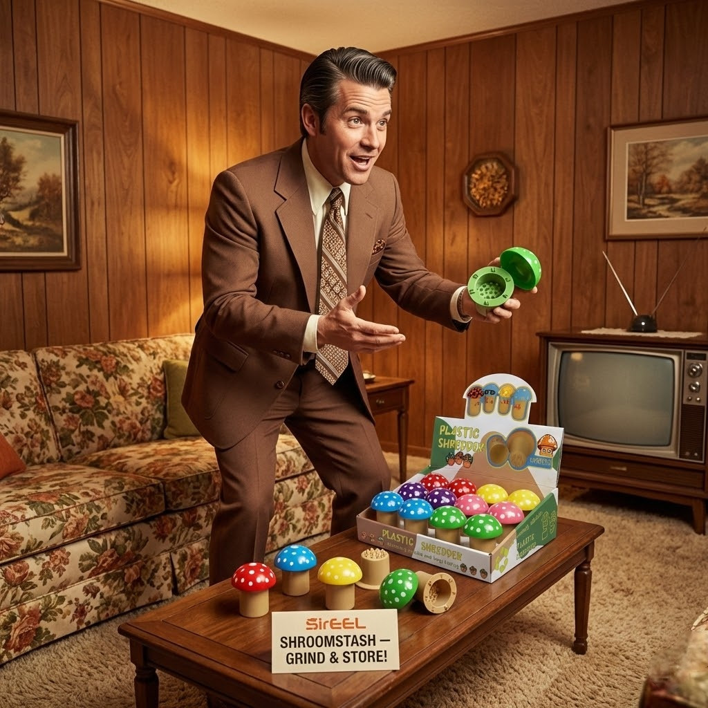 SirEEL - 12pk of 60mm ShroomStash 2pc Eco Friendly Plastic Grinders, Assorted Colors, Retail Display (Generated with AI which can make mistakes)