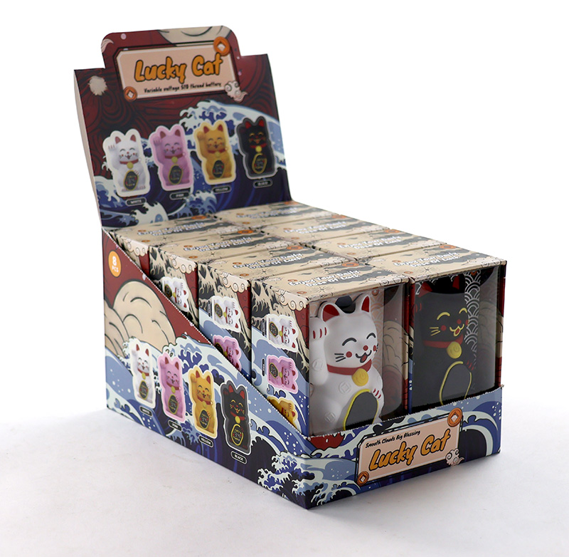 Lucky Cat - 8pk 900mAh Variable Voltage 510 Battery, Retail POP Display, Assorted Colors May Vary