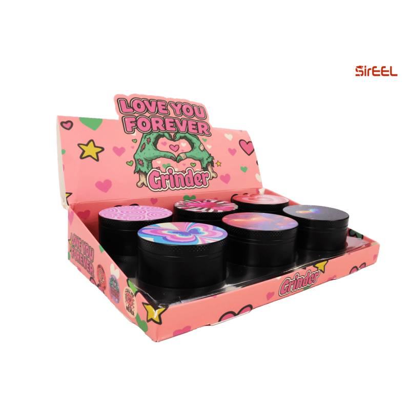 SirEEL - 6pk 2.2" Zinc 4-Piece Valentines Grinders, Assorted Colors May Vary, Retail Display