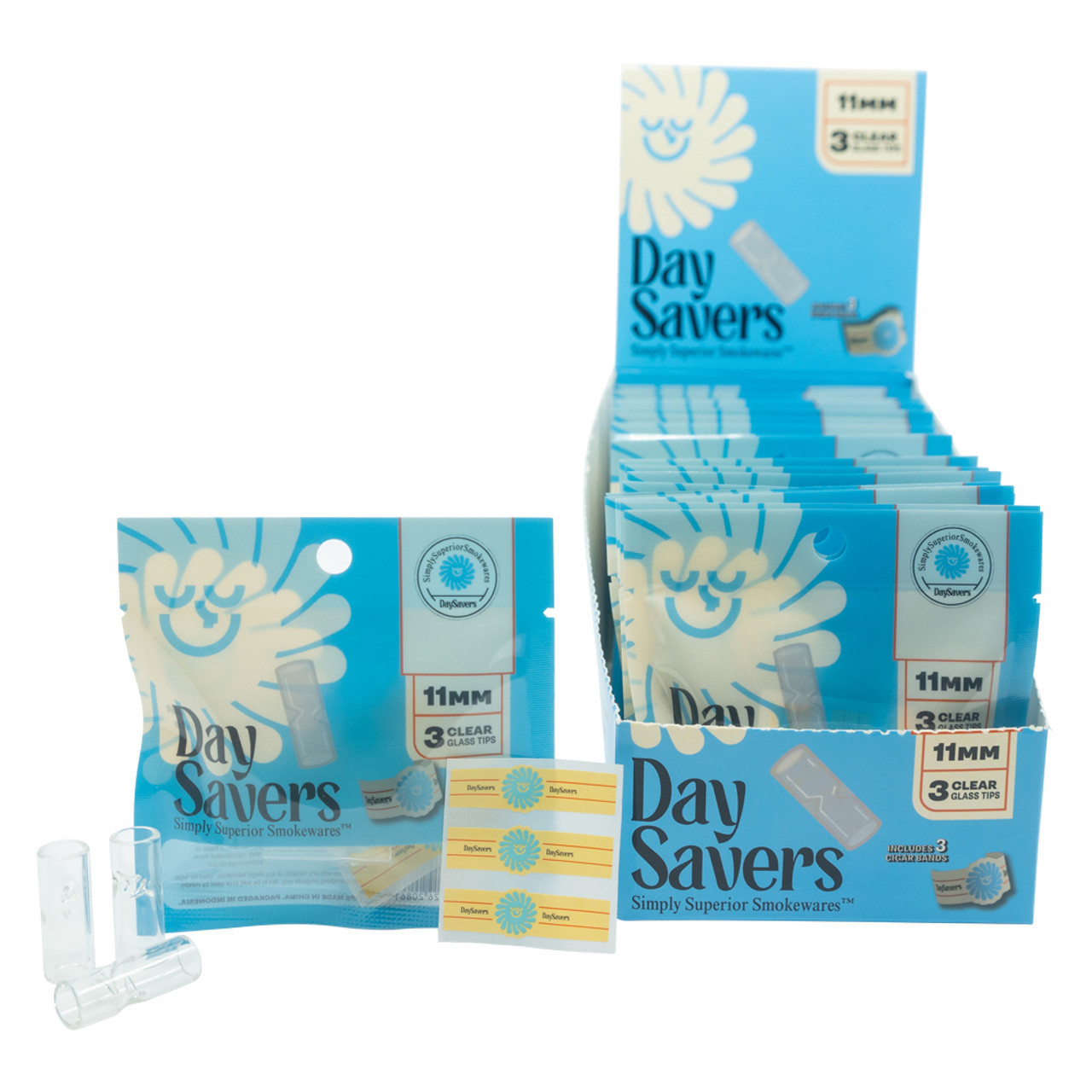 DaySavers - 20pk 11mm Glass Filter Tips, 3ct, Retail Display