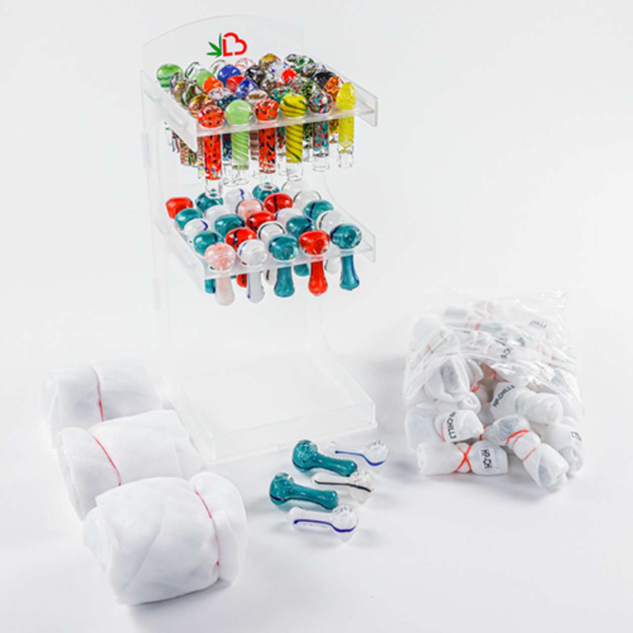 LuvBuds - POS Pipe Display, 100 Pipes and 100 Chillums Included, Retail Display