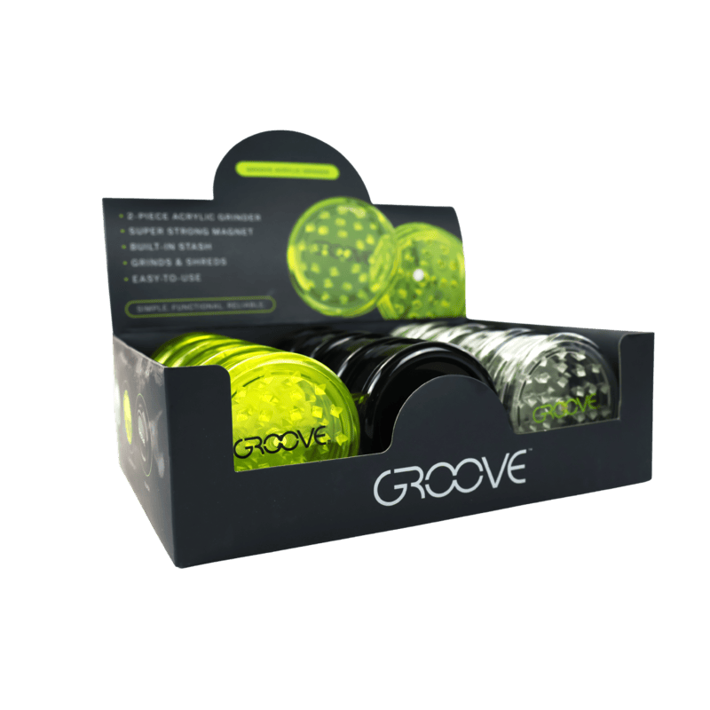 GROOVE - 12pk Acrylic 55mm 3-Piece Grinder, Assorted Colors May Vary, Retail Display