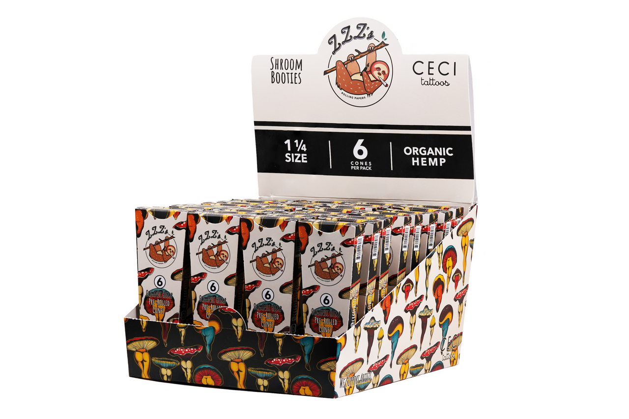 ZZZ's - 32pk "Shroom Booties" Pre-Rolled Cones, 1 1/4", 6ct, Retail Display