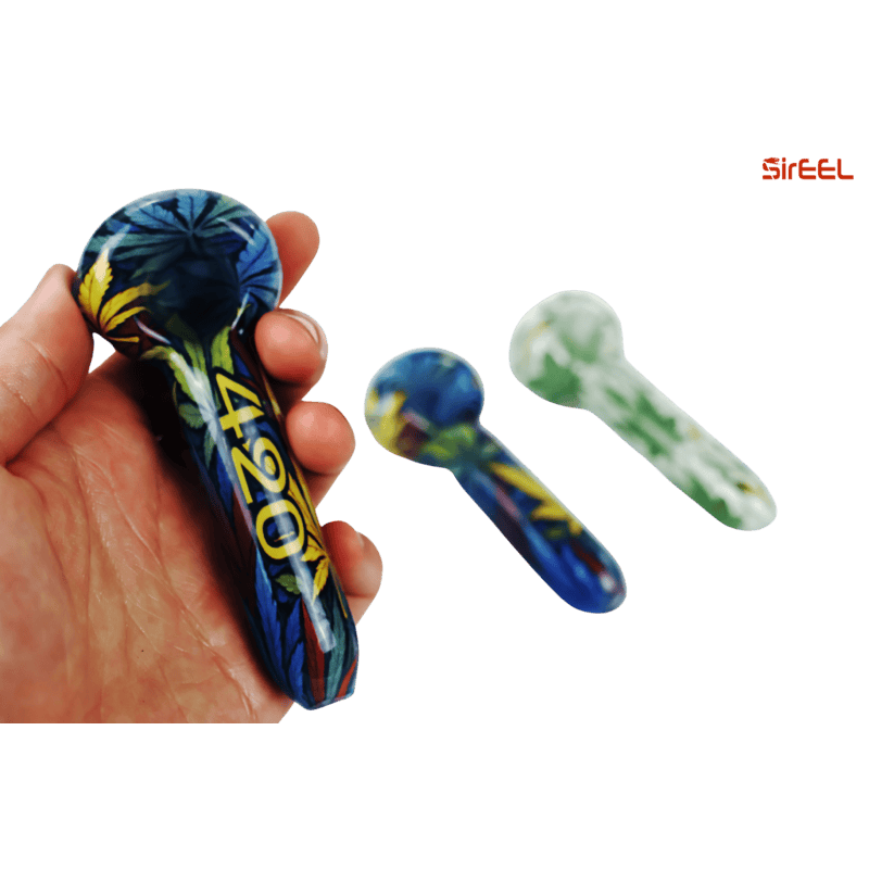 SirEEL - 4" Artistic 420 Image Transfer Glass Spoon, Assorted Designs May Vary