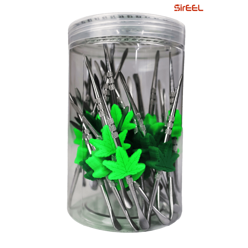 SirEEL - 30pk 420 Leaf Steel Dab Tool Jar, Assorted Colors, Retail Display