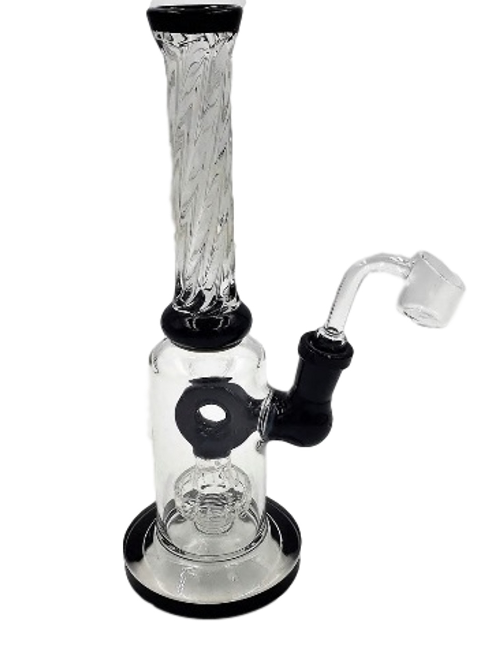 10" Donut/Showerhead Perc Swizel Neck Water Pipe/Bong - Assorted Colors - With 14mm Male Quartz Banger and Flower Bowl