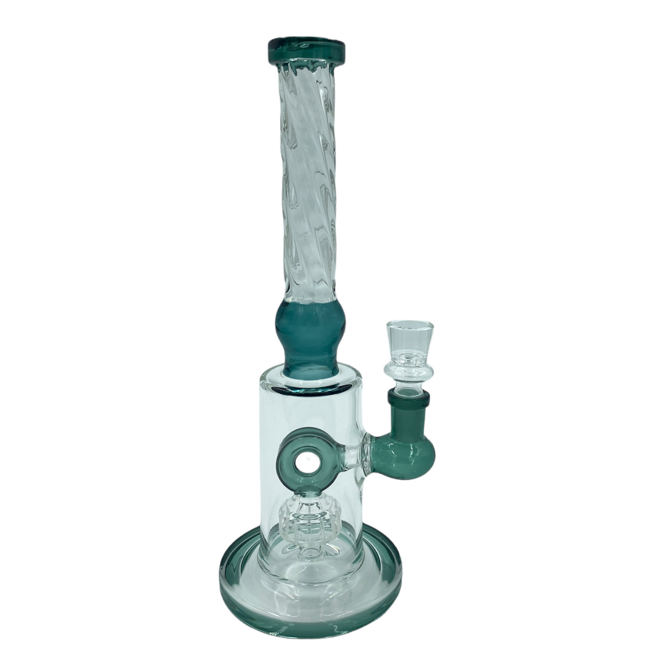 10" Donut/Showerhead Perc Swizel Neck Water Pipe/Bong - Assorted Colors - With 14mm Male Quartz Banger and Flower Bowl