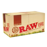 RAW Organic Hemp Pre Rolled Cones - King Size 32 pack of 3 Pre Rolled Cones Retail Display