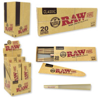 RAW CLASSIC PRE-ROLL CONE 1 1/4" 84mm/24mm 20PK DISPLAY OF 12