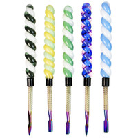 6" Unicorn Horn Glass & Anodized Steel Dab Tool | Assorted Scoops & Shovels