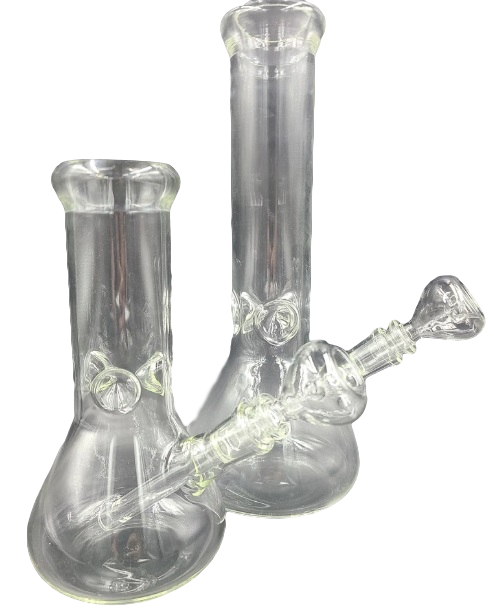 8" Clear Beaker Bong with 3 Pinch Ice Catcher Downstem and Bowl included ShopLuvBuds