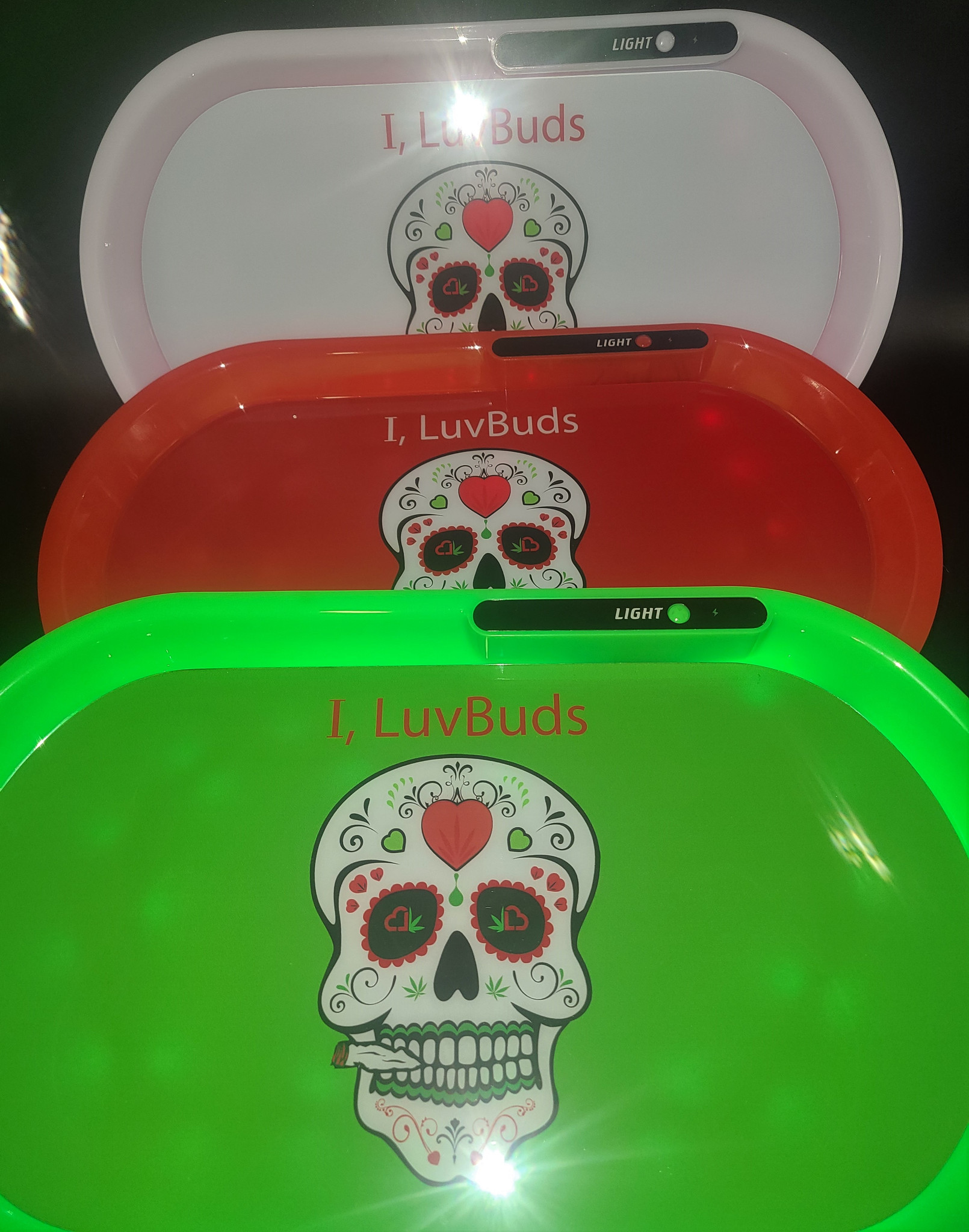 "I, LuvBuds" LED GLOW TRAY Assorted Colors (red, white, green)