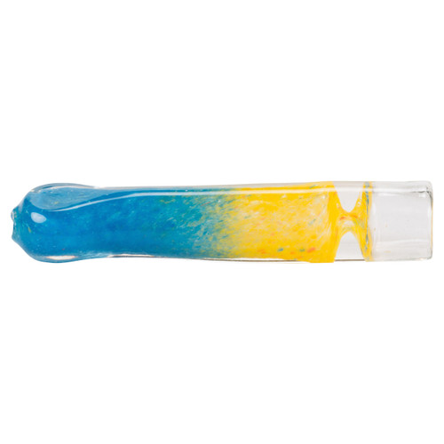 LuvBuds - 3 inch Bulk Chillums, glass one-hitter hand pipe featuring a blue and yellow gradient design.