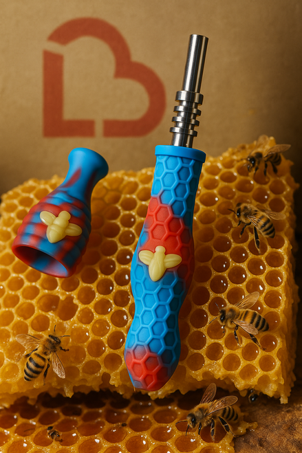 LuvBuds - Silicone Dab Straw with Honey Bee, 14mm tip, Assorted Colors May Vary (Generated with AI which can make mistakes)