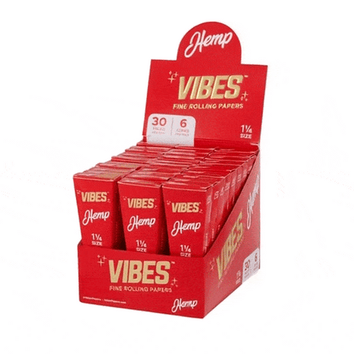 Vibes - Cones - Coffin - 1 1/4 - Hemp (Red) - 30 Boxes Per Display 6 Cones Per Box