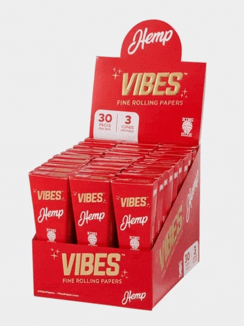 Vibes - Cones - Coffin - King Size - Hemp (Red) - 30 Boxes Per Display 3 Cones Per Box