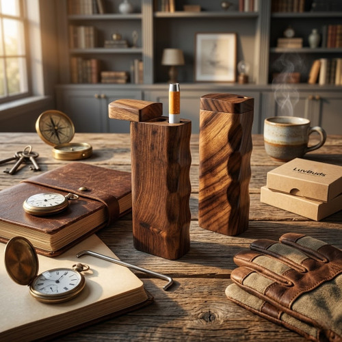 LuvBuds - 4" Knuckled Dugout with Tool and 1 Hitter, Natural Woodgrain (Generated with AI which can make mistakes)