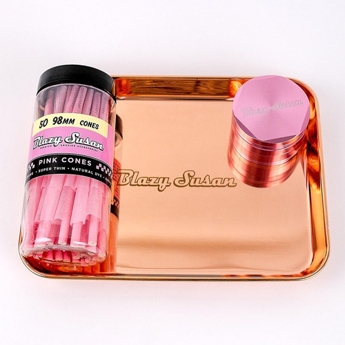 Blazy Susan - Rose Stainless Steel Rolling Tray, 9.25" x 7" (Additional items not included)