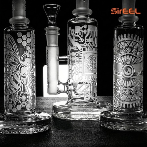 SirEEL - 8" Clear Etched Bong with Bowl, Assorted Designs May Vary (Generated with AI which can make mistakes)