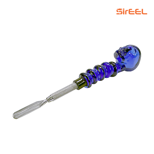 6" SirEEL Skull Spine Glass & Anodized Steel Dab Tool | Assorted Scoops & Colors