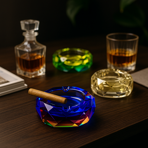 LuvBuds - 4" Faceted Octagon Iridized Glass Ashtray, Assorted Colors May Vary