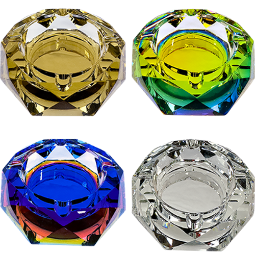 4" Faceted Octagon Iridized Glass Ashtray | Assorted Colors