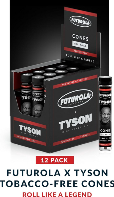 Tyson 2.0 x FUTUROLA - Terpene-Infused Blunt Cones, King Size, 12 Cones Per POP Display Box Tyson 2.0 x FUTUROLA - Terpene-Infused Blunt Cones, King Size, 12 Cones Per POP Display Box