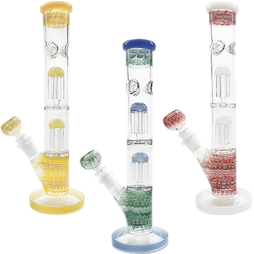 12" DoubleTree Showerhead Perc Water Pipe/Bong | Assorted Colors | Comes with Flower Bowl