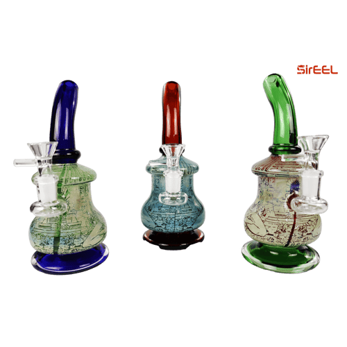 SirEEL - 9" Etched & Fumed Skull Design Rig with Flower Bowl, Assorted Colors May Vary