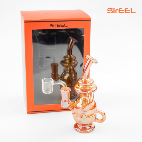 SirEEL - 7" Iridized 2x Recycler Fab-Egg Shower Rig with Banger, Assorted Colors May Vary, Retail Packaging