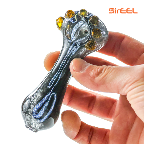 SirEEL - 25pc 4" Frit & Multi Marbles Glass Hand Pipe, Assorted Colors May Vary, Retail Packaging