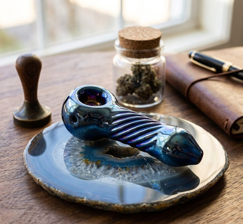 SirEEL - 4.5" Iridized Honeycomb Screen Spoon Pipe, BLUE (Generated with AI which can make mistakes)