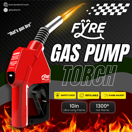 SMYLE Labs Gas Pump Torch refillable, adjustable flame butane lighter in assorted colors.