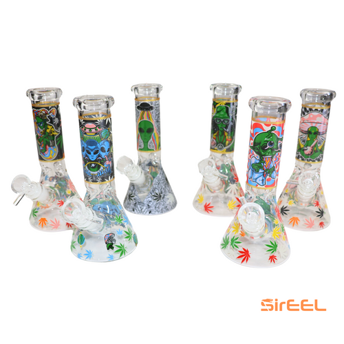 SirEEL - 8" 420 Leaf EELien Beaker Bong with Bowl, Assorted Colors May Vary
