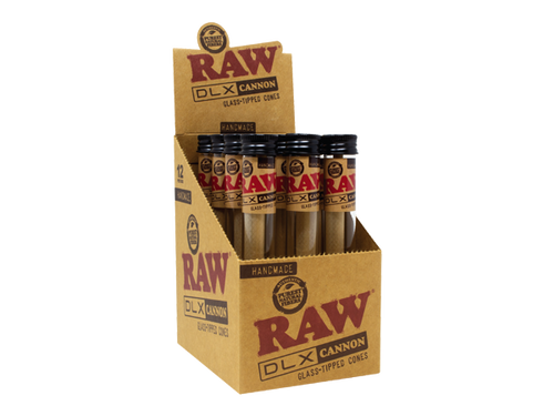 RAW - 12pk RAW DLX Glass Tipped Cannon, King Size, Retail Display RAW - 12pk RAW DLX Glass Tipped Cannon, King Size, Retail Display